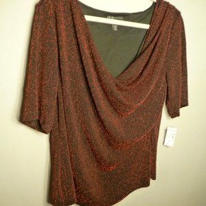 NEW Dressbarn black pink sparkle drape neck top 2X 1X